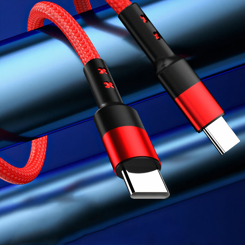 USB-C to USB-C braided nylon cable with fast charging capability