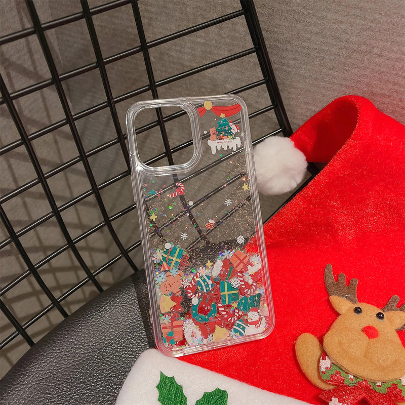 iPhone Christmas Themed Snowman and Ornaments Liquid Quicksand Gel Case
