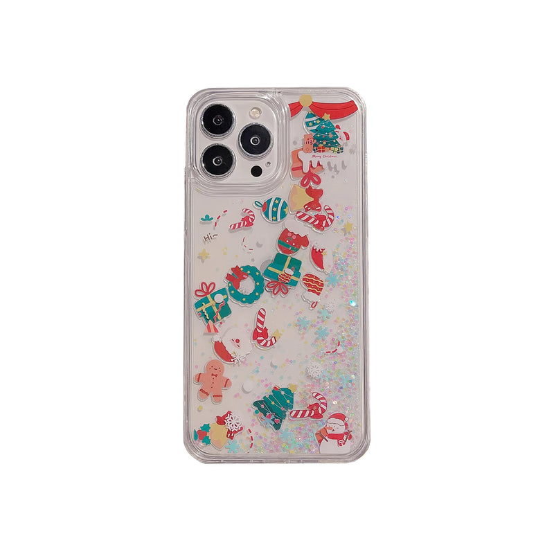 iPhone Christmas Themed Snowman and Ornaments Liquid Quicksand Gel Case