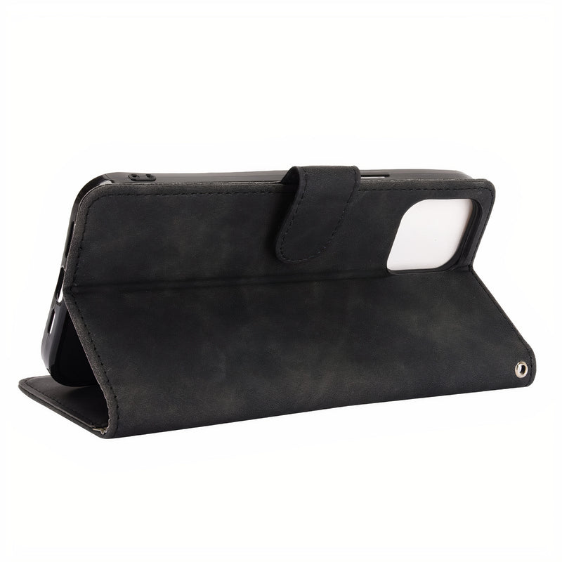 Leatherette flip case with card holder and strap for iPhone