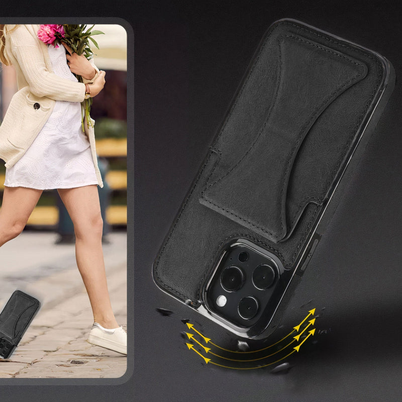 Leatherette case for iPhone with card holder and crutch holder