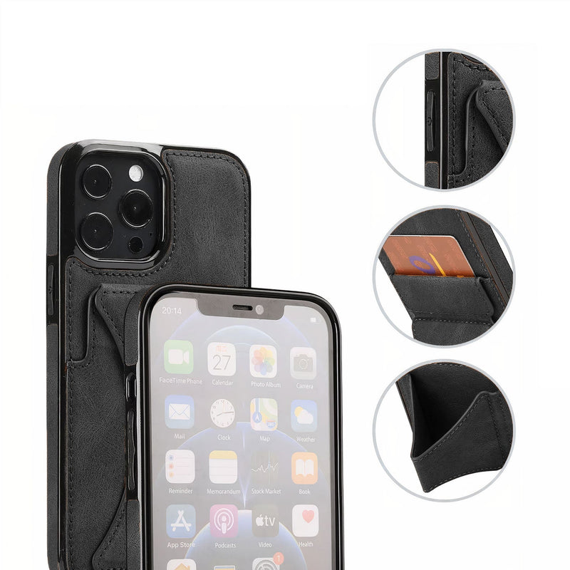 Leatherette case for iPhone with card holder and crutch holder