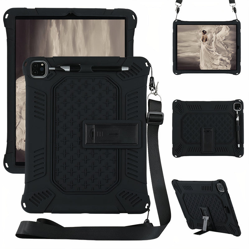 Samsung Galaxy Tab S shockproof silicone case with shoulder strap and foldable kickstand