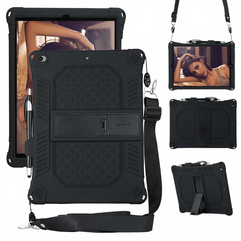 Samsung Galaxy Tab S shockproof silicone case with shoulder strap and foldable kickstand