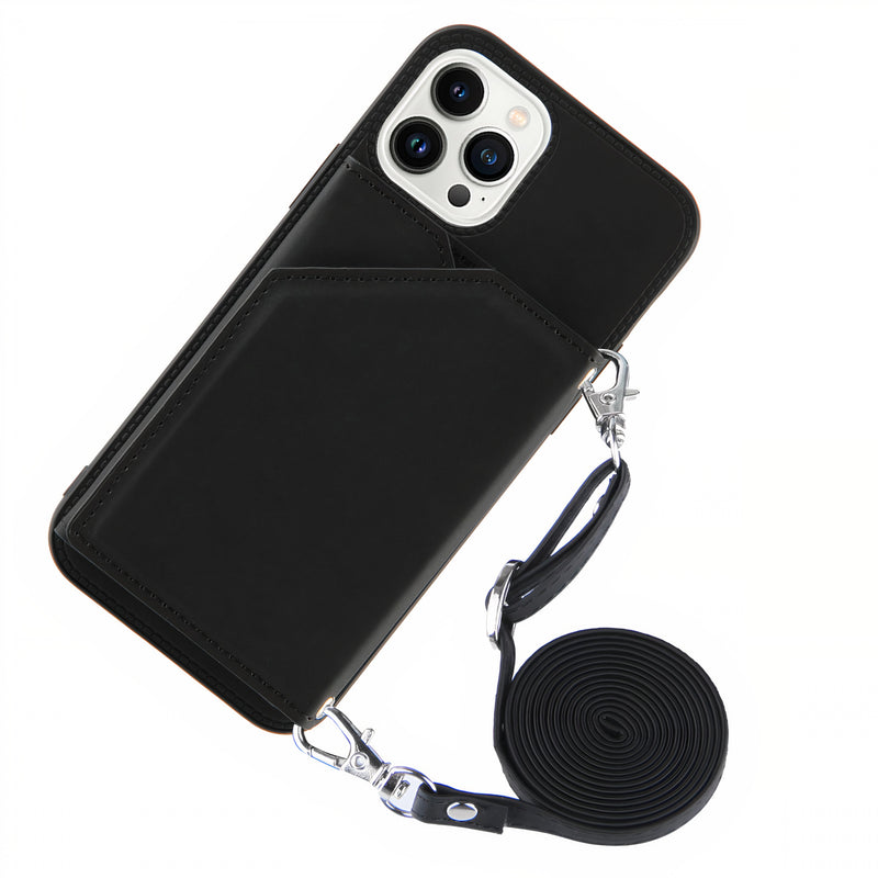 Leather iPhone case with wallet holder and lanyard