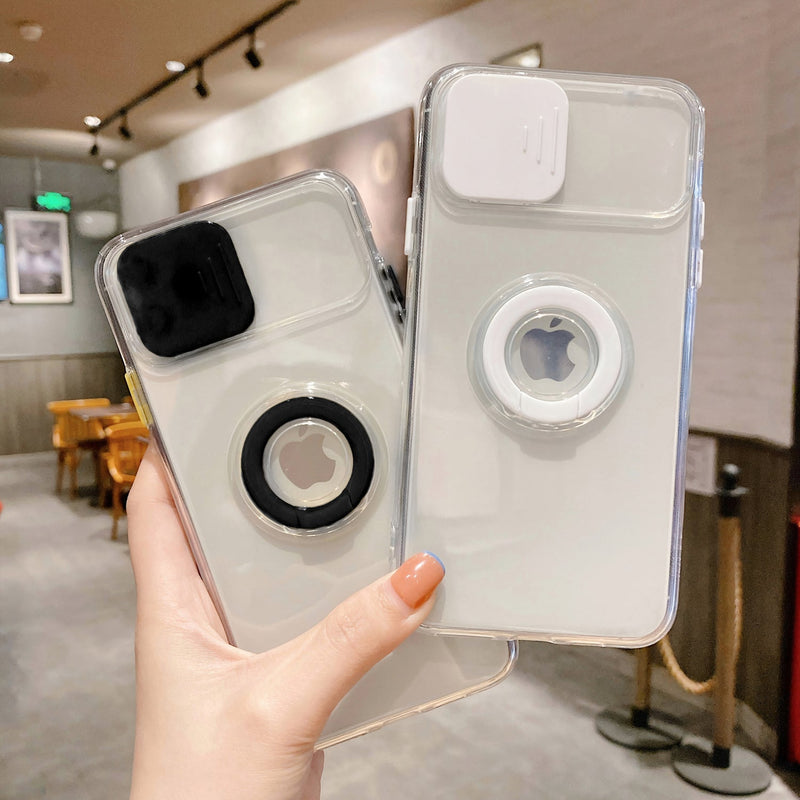 Transparent iPhone case with camera protector and folding ring