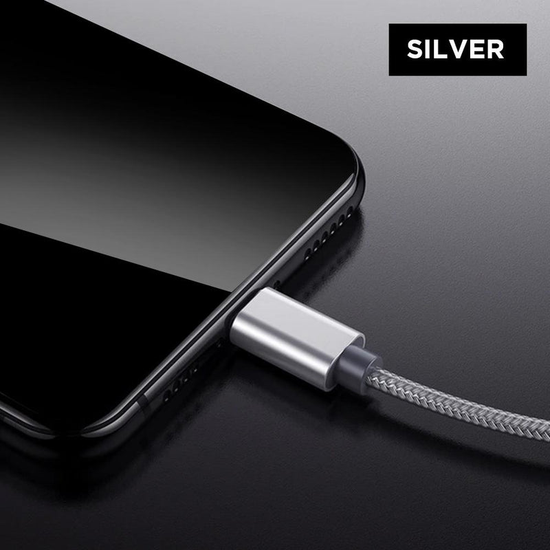 USB to Lightning Silver Braided Nylon Cable 3.3 ft/6.6 ft/9.8 ft