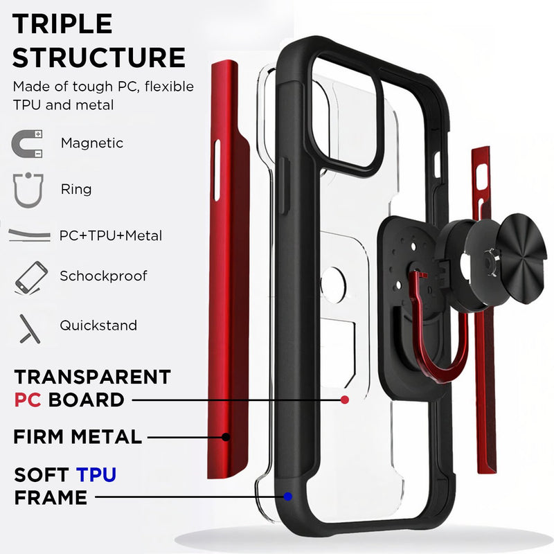 iPhone Transparent Armor Case with Metallic Ring Holder