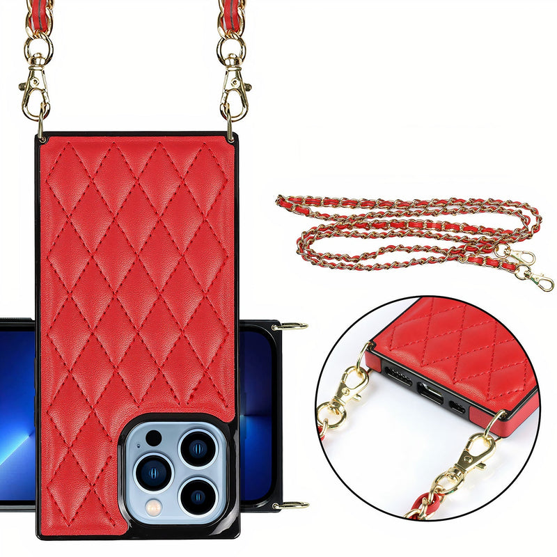 Colored iPhone case with luxurious quilted effect and refined strap