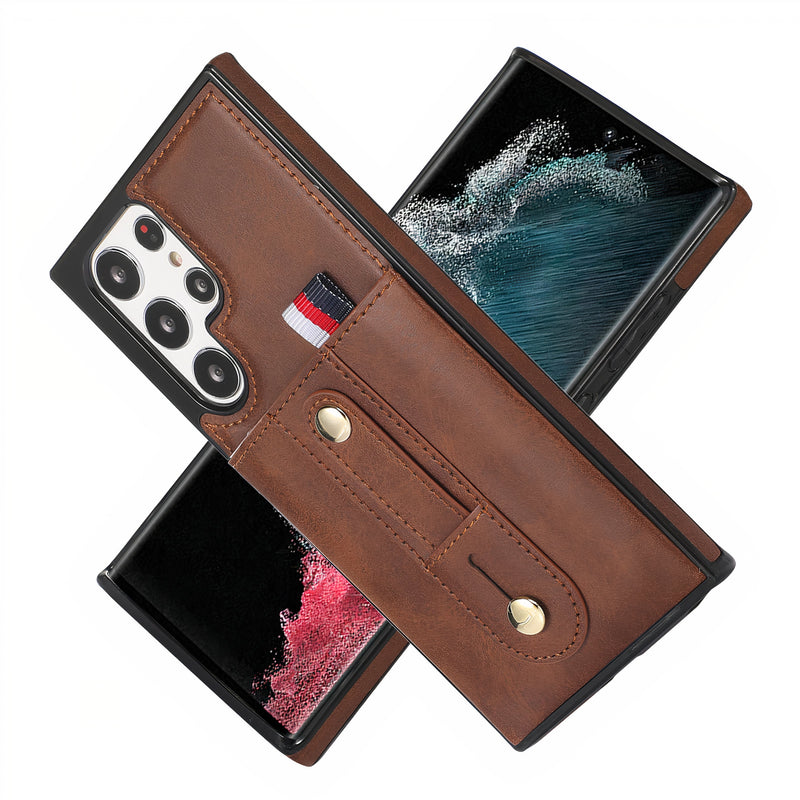 Samsung Galaxy S case in vintage artificial leather with integrated hand strap