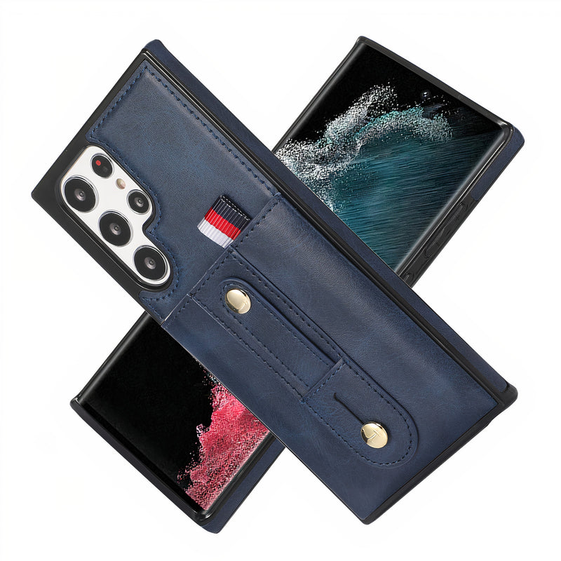 Samsung Galaxy S case in vintage artificial leather with integrated hand strap