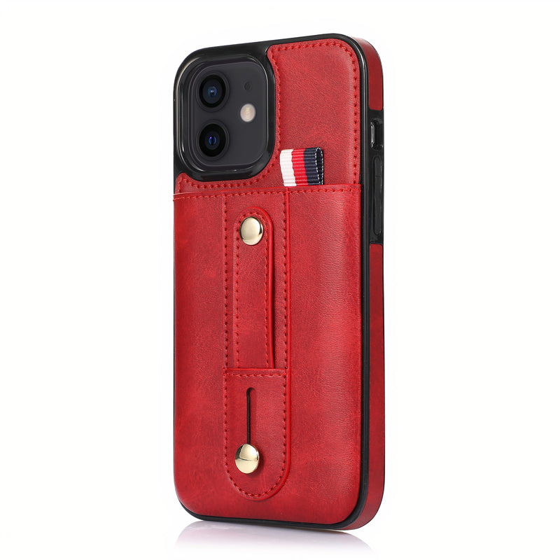 Vintage artificial leather iPhone case with integrated hand strap