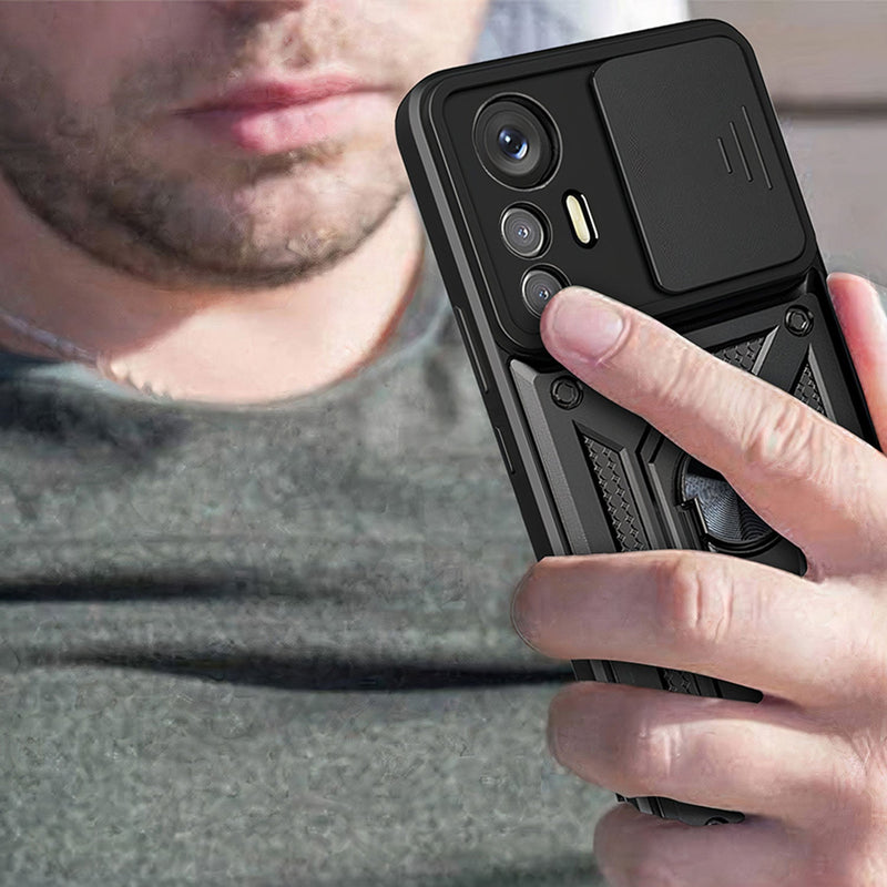 Shockproof armor shell with sliding camera protection for Xiaomi Series