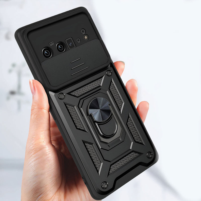 Shockproof armor shell with sliding camera protection for Google Pixel