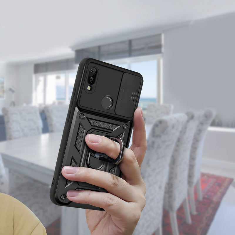 Shockproof armor case with sliding camera protection for Huawei Y