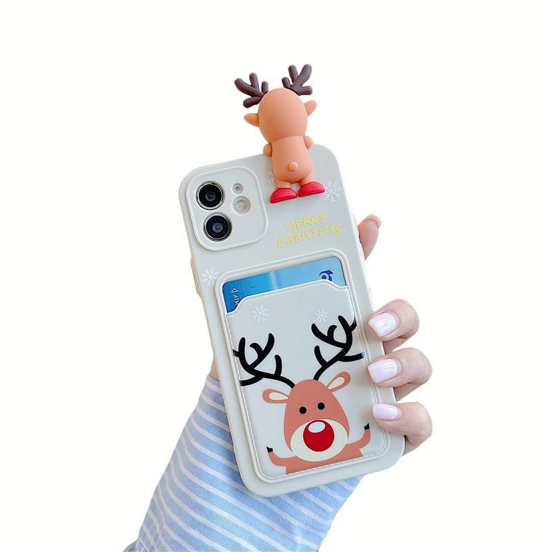 Smooth-edged case with card holder and 3D Christmas character for iPhone
