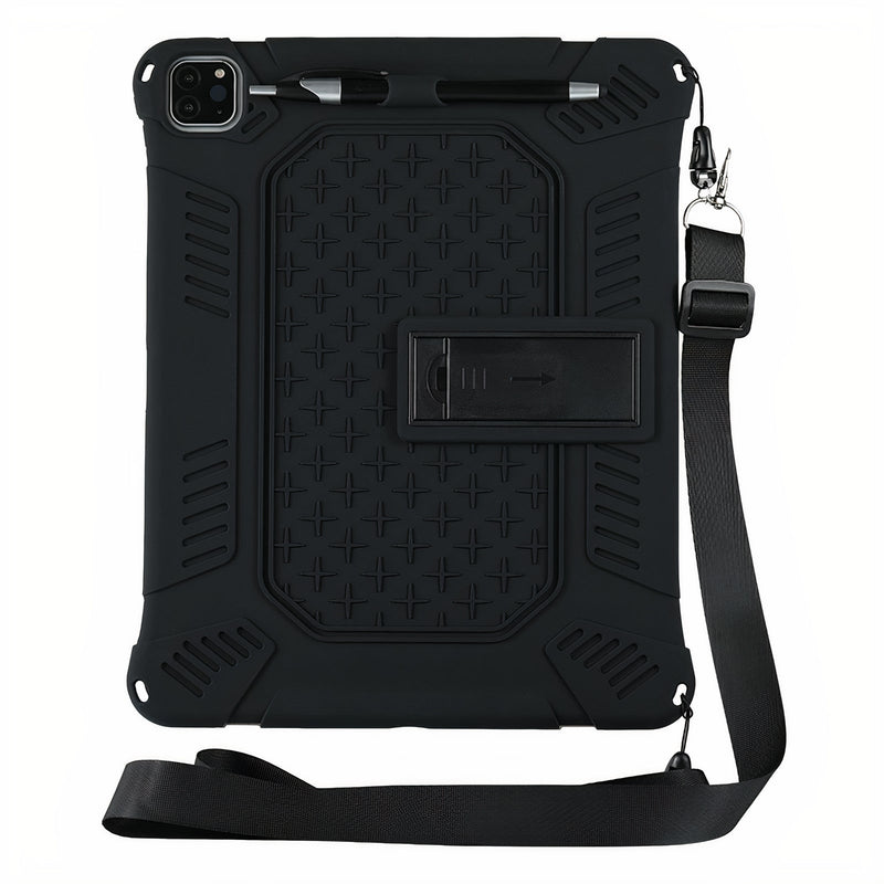 Silicone shockproof iPad case with shoulder strap and foldable kickstand