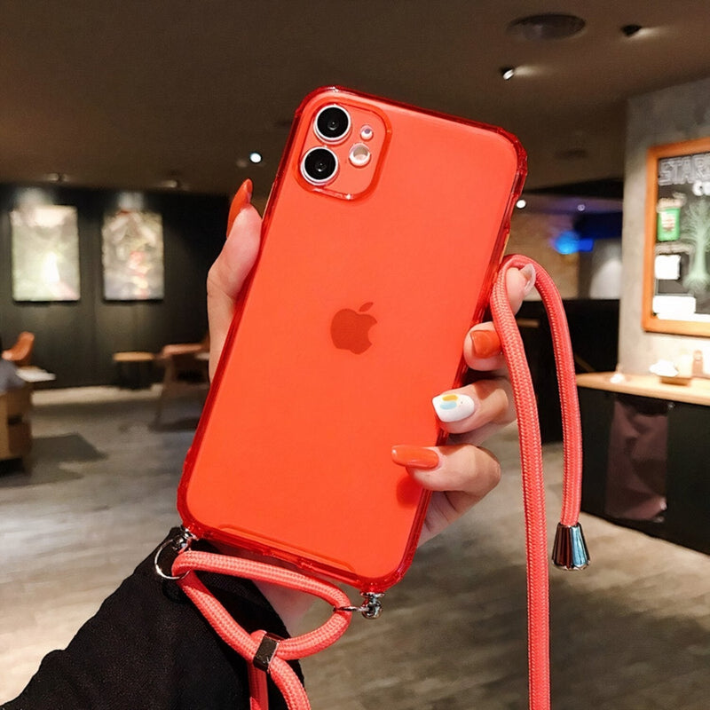 Colored iPhone Case with Braided Lanyard Strap