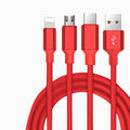 3-in-1 USB Braided Nylon Cable: USB-C, Micro-USB, Lightning