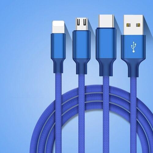 Braided Nylon 3-in-1 Multi USB Cable blue