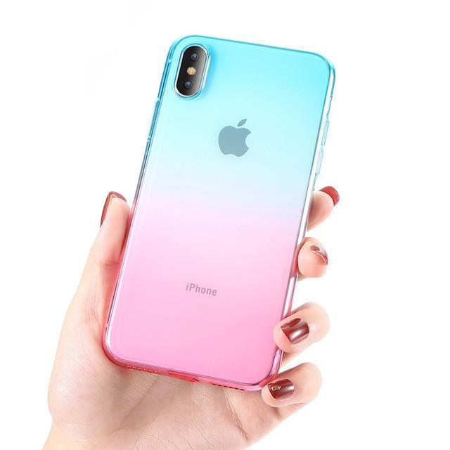 coque iphone transparente dégradé bleu rose